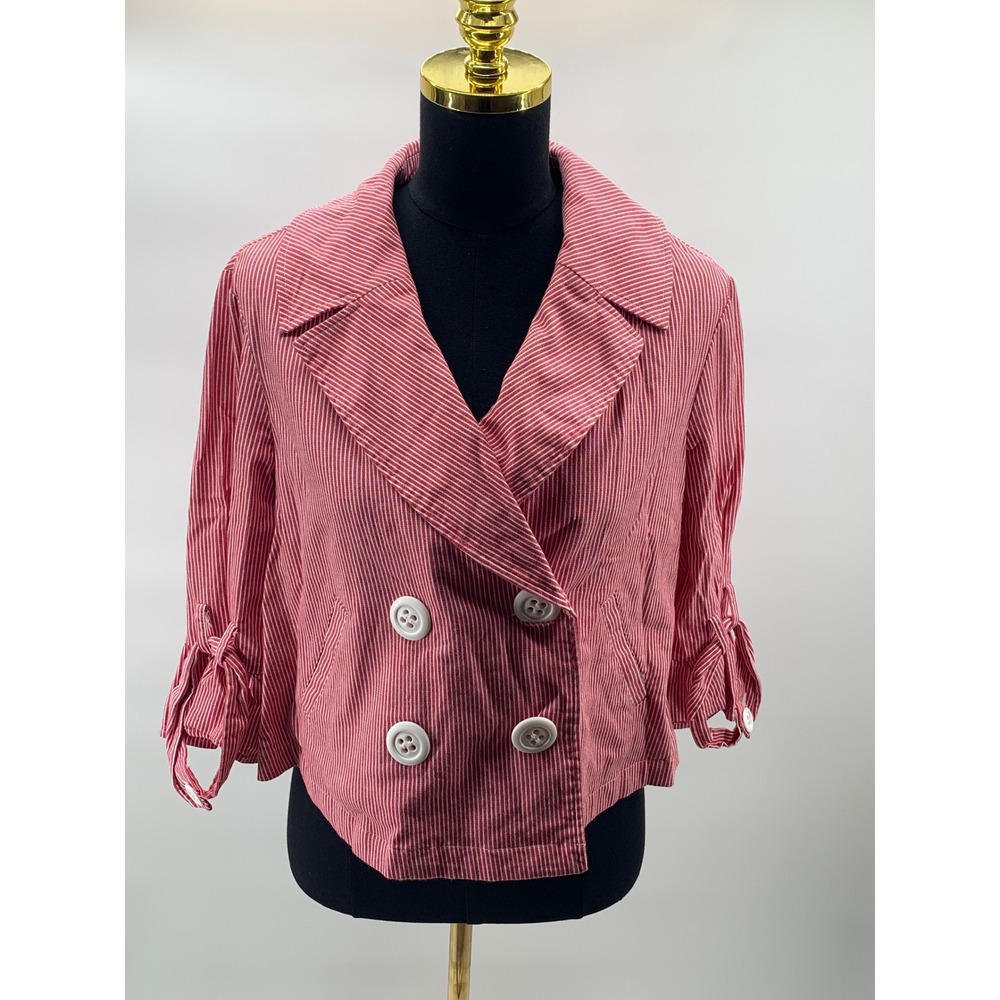 Versatilite Red White Striped Seersucker Blazer Jacket Double Breasted Medium